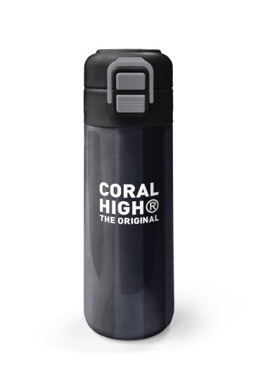 Coral High Kids Siyah Gri Çizgi Desenli Pipetli ve Direkt İçim Çelik Termos 500 ml 38118 - 4