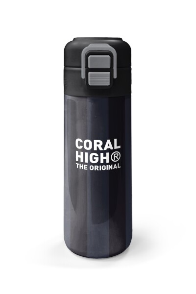 Coral High Kids Siyah Gri Çizgi Desenli Pipetli ve Direkt İçim Çelik Termos 500 ml 38118 - 4