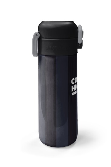 Coral High Kids Siyah Gri Çizgi Desenli Pipetli ve Direkt İçim Çelik Termos 500 ml 38118 - 5