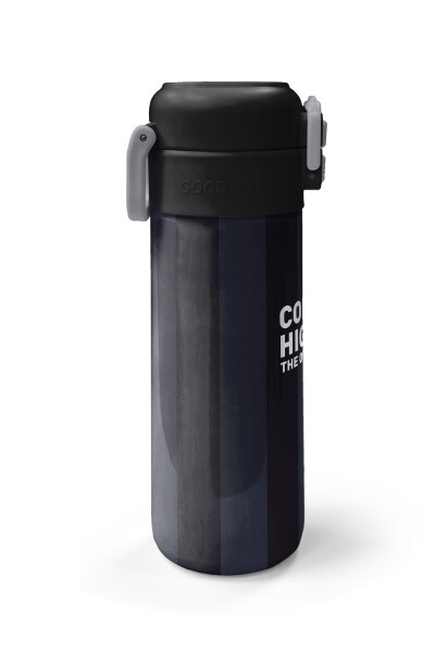 Coral High Kids Siyah Gri Çizgi Desenli Pipetli ve Direkt İçim Çelik Termos 500 ml 38118 - 5