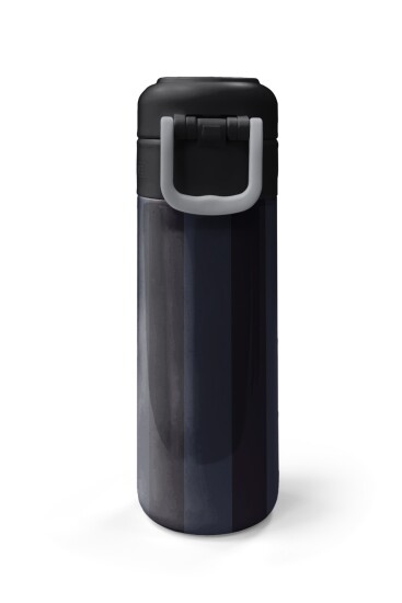 Coral High Kids Siyah Gri Çizgi Desenli Pipetli ve Direkt İçim Çelik Termos 500 ml 38118 - 7