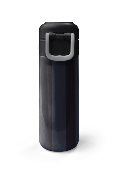 Coral High Kids Siyah Gri Çizgi Desenli Pipetli ve Direkt İçim Çelik Termos 500 ml 38118 - 7