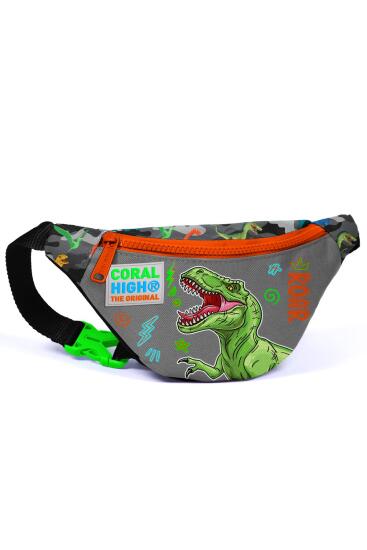 Coral High Kids Siyah Gri Dinozor Desenli Bel Çantası 12616 