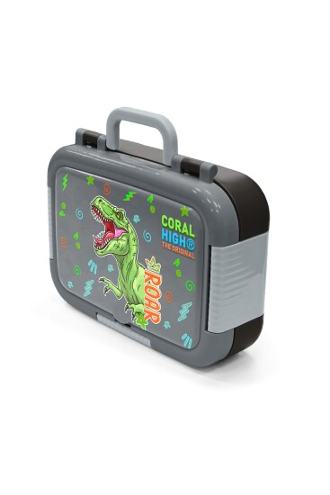 Coral High Kids Siyah Gri Dinozor Desenli Paslanmaz Çelik Beslenme Kabı 39252 - 4