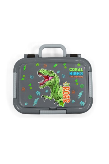 Coral High Kids Siyah Gri Dinozor Desenli Paslanmaz Çelik Beslenme Kabı 39252 - 5
