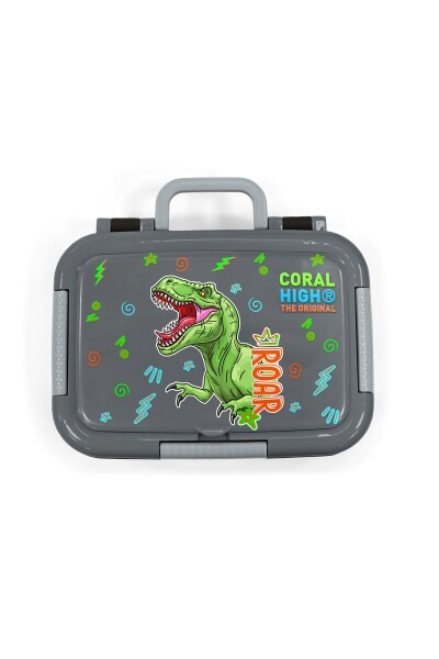 Coral High Kids Siyah Gri Dinozor Desenli Paslanmaz Çelik Beslenme Kabı 39252 - 5
