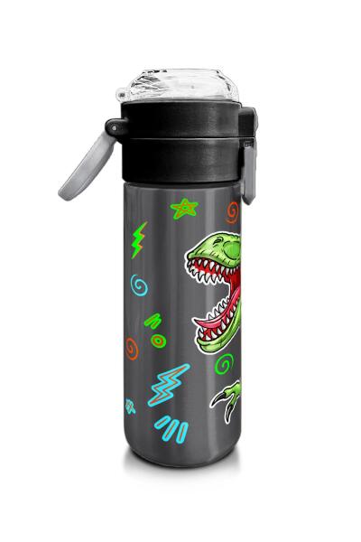 Coral High Kids Siyah Gri Dinozor Desenli Pipetli ve Direkt İçim Çelik Termos 500 ml 31946 - 2