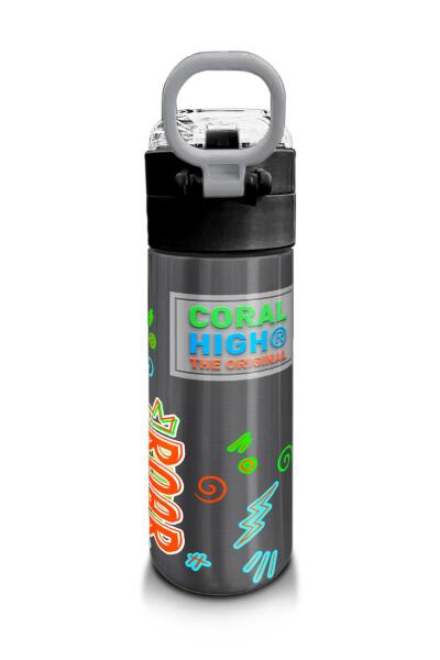 Coral High Kids Siyah Gri Dinozor Desenli Pipetli ve Direkt İçim Çelik Termos 500 ml 31946 - 3