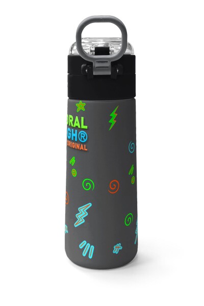 Coral High Kids Siyah Gri Dinozor Desenli Pipetli ve Direkt İçim Çelik Termos 500 ml 31946 - 4