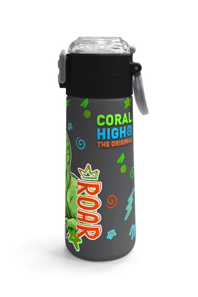 Coral High Kids Siyah Gri Dinozor Desenli Pipetli ve Direkt İçim Çelik Termos 500 ml 31946 - 3