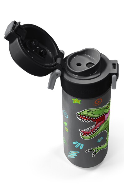 Coral High Kids Siyah Gri Dinozor Desenli Pipetli ve Direkt İçim Çelik Termos 500 ml 31946 - 3