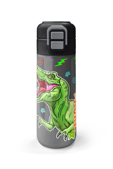 Coral High Kids Siyah Gri Dinozor Desenli Pipetli ve Direkt İçim Çelik Termos 500 ml 31946 - 4