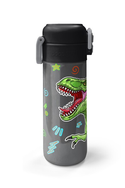 Coral High Kids Siyah Gri Dinozor Desenli Pipetli ve Direkt İçim Çelik Termos 500 ml 31946 - 5