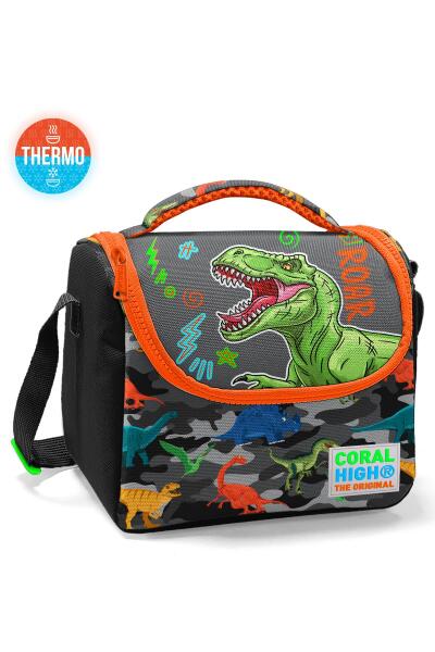Coral High Kids Siyah Gri Dinozor Desenli Thermo Beslenme Çantası 11744 - 1