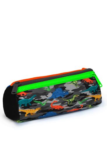 Coral High Kids Siyah Gri Dinozor Desenli Üç Bölmeli Kalem Çantası 22044 - 3