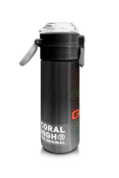 Coral High Kids Siyah Gri Gamer Desenli Pipetli ve Direkt İçim Çelik Termos 500 ml 31853 - 2