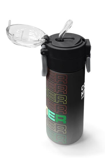 Coral High Kids Siyah Gri Gamer Desenli Pipetli ve Direkt İçim Çelik Termos 500 ml 31853 - 5