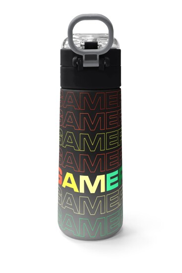 Coral High Kids Siyah Gri Gamer Desenli Pipetli ve Direkt İçim Çelik Termos 500 ml 31853 - 4