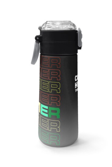 Coral High Kids Siyah Gri Gamer Desenli Pipetli ve Direkt İçim Çelik Termos 500 ml 31853 - 2