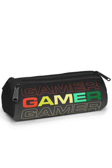 Coral High Kids Siyah Gri Gamer Desenli Üç Bölmeli Kalem Çantası 11167 