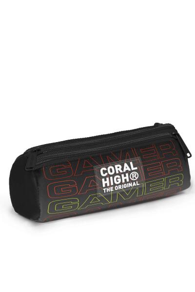 Coral High Kids Siyah Gri Gamer Desenli Üç Bölmeli Kalem Çantası 11167 - 3