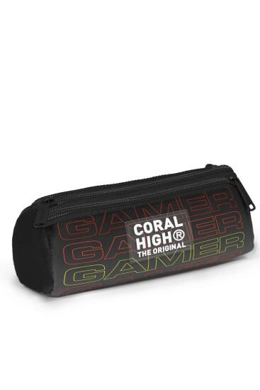 Coral High Kids Siyah Gri Gamer Desenli Üç Bölmeli Kalem Çantası 11167 - 3