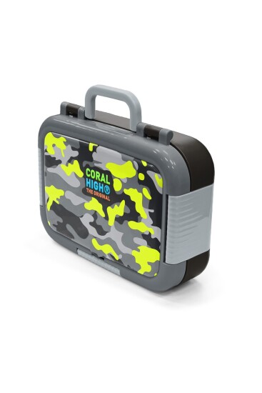 Coral High Kids Siyah Gri Kamuflaj Desenli Paslanmaz Çelik Beslenme Kabı 39215 - 4