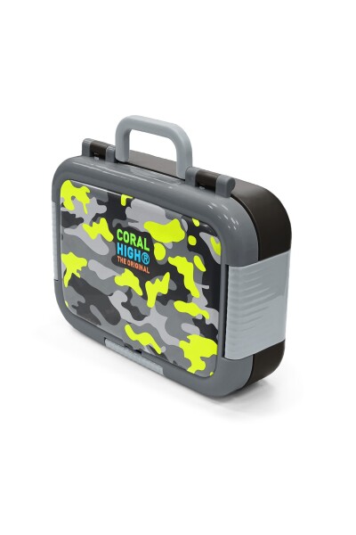 Coral High Kids Siyah Gri Kamuflaj Desenli Paslanmaz Çelik Beslenme Kabı 39215 - 4