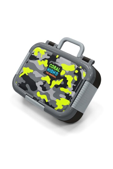 Coral High Kids Siyah Gri Kamuflaj Desenli Paslanmaz Çelik Beslenme Kabı 39215 - Coral High
