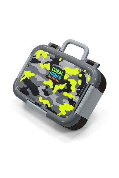 Coral High Kids Siyah Gri Kamuflaj Desenli Paslanmaz Çelik Beslenme Kabı 39215 - 1