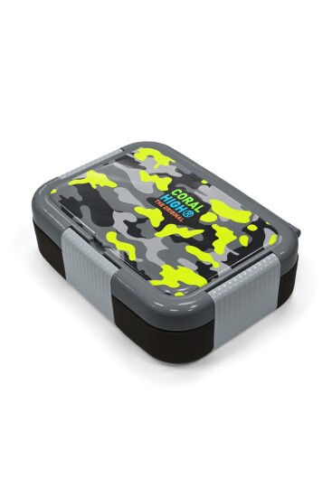 Coral High Kids Siyah Gri Kamuflaj Desenli Paslanmaz Çelik Beslenme Kabı 39215 - 2