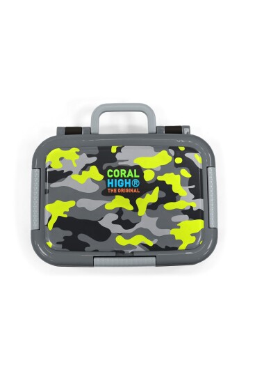 Coral High Kids Siyah Gri Kamuflaj Desenli Paslanmaz Çelik Beslenme Kabı 39215 - 5