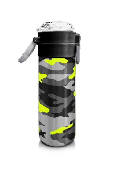 Coral High Kids Siyah Gri Kamuflaj Desenli Pipetli ve Direkt İçim Çelik Termos 500 ml 31909 - 2