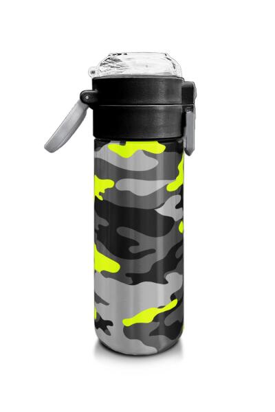 Coral High Kids Siyah Gri Kamuflaj Desenli Pipetli ve Direkt İçim Çelik Termos 500 ml 31909 - 2