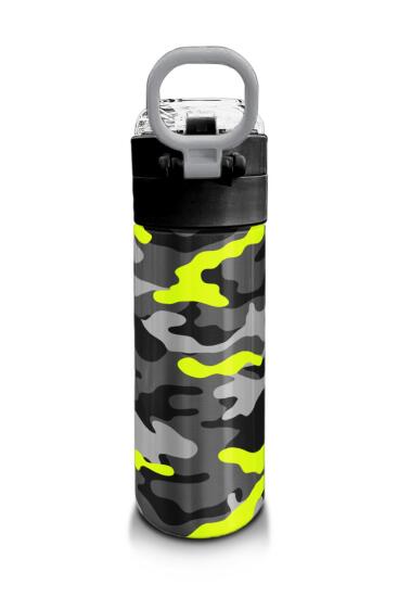Coral High Kids Siyah Gri Kamuflaj Desenli Pipetli ve Direkt İçim Çelik Termos 500 ml 31909 - 3