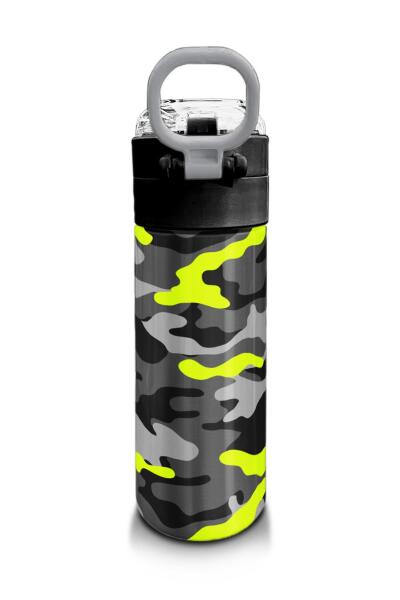 Coral High Kids Siyah Gri Kamuflaj Desenli Pipetli ve Direkt İçim Çelik Termos 500 ml 31909 - 3