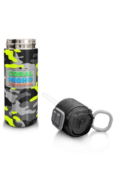 Coral High Kids Siyah Gri Kamuflaj Desenli Pipetli ve Direkt İçim Çelik Termos 500 ml 31909 - 4