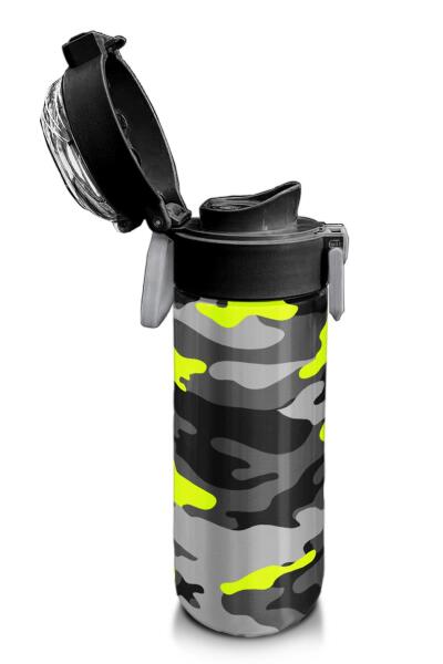Coral High Kids Siyah Gri Kamuflaj Desenli Pipetli ve Direkt İçim Çelik Termos 500 ml 31909 - 6