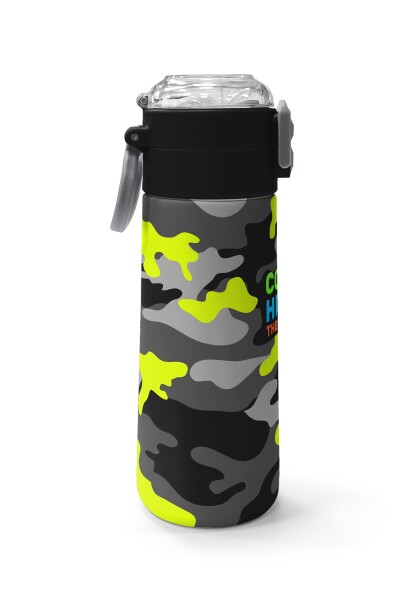 Coral High Kids Siyah Gri Kamuflaj Desenli Pipetli ve Direkt İçim Çelik Termos 500 ml 31909 - 2