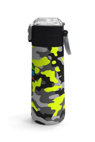Coral High Kids Siyah Gri Kamuflaj Desenli Pipetli ve Direkt İçim Çelik Termos 500 ml 31909 - 3