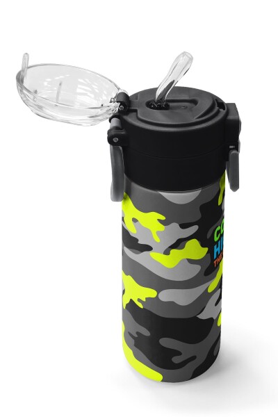 Coral High Kids Siyah Gri Kamuflaj Desenli Pipetli ve Direkt İçim Çelik Termos 500 ml 31909 - 5