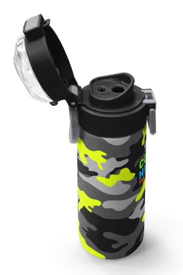Coral High Kids Siyah Gri Kamuflaj Desenli Pipetli ve Direkt İçim Çelik Termos 500 ml 31909 - 6