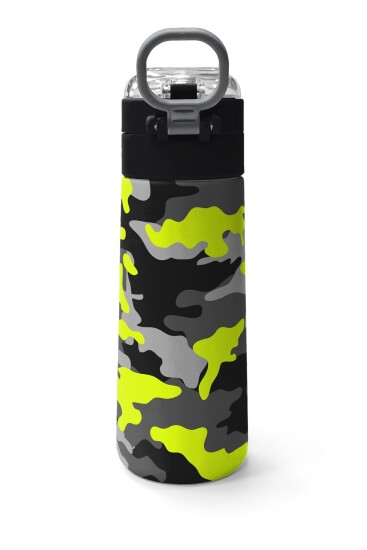 Coral High Kids Siyah Gri Kamuflaj Desenli Pipetli ve Direkt İçim Çelik Termos 500 ml 31909 - 4