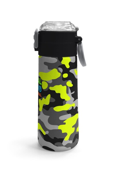 Coral High Kids Siyah Gri Kamuflaj Desenli Pipetli ve Direkt İçim Çelik Termos 500 ml 31909 - 3