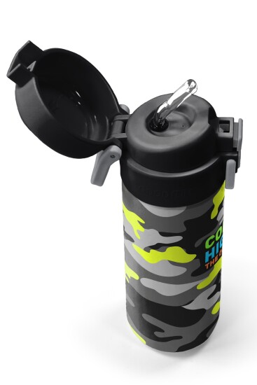 Coral High Kids Siyah Gri Kamuflaj Desenli Pipetli ve Direkt İçim Çelik Termos 500 ml 31909 - 2
