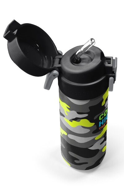 Coral High Kids Siyah Gri Kamuflaj Desenli Pipetli ve Direkt İçim Çelik Termos 500 ml 31909 - 2