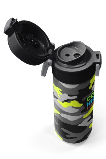 Coral High Kids Siyah Gri Kamuflaj Desenli Pipetli ve Direkt İçim Çelik Termos 500 ml 31909 - 3