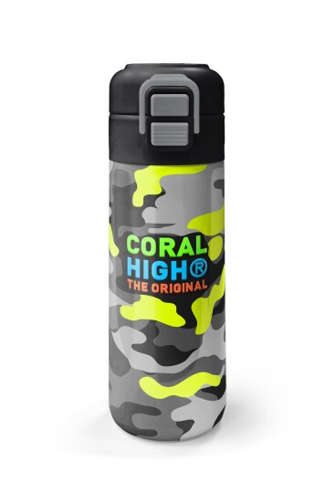 Coral High Kids Siyah Gri Kamuflaj Desenli Pipetli ve Direkt İçim Çelik Termos 500 ml 31909 - 4