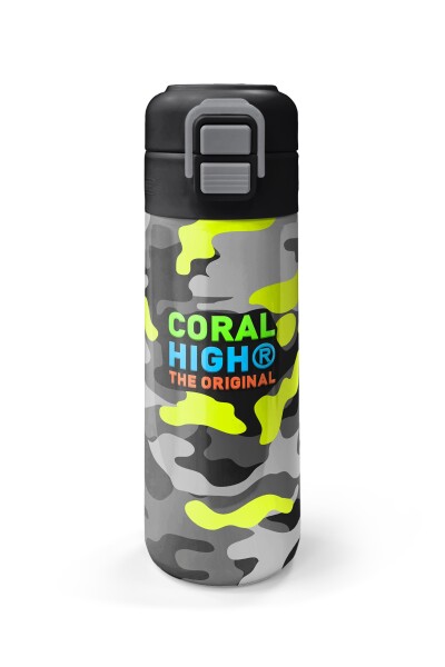 Coral High Kids Siyah Gri Kamuflaj Desenli Pipetli ve Direkt İçim Çelik Termos 500 ml 31909 - 4