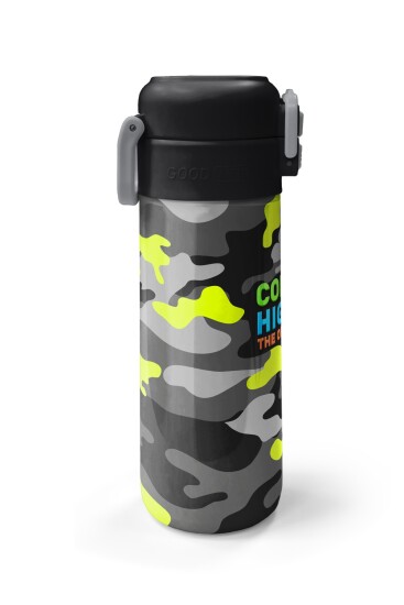 Coral High Kids Siyah Gri Kamuflaj Desenli Pipetli ve Direkt İçim Çelik Termos 500 ml 31909 - 5